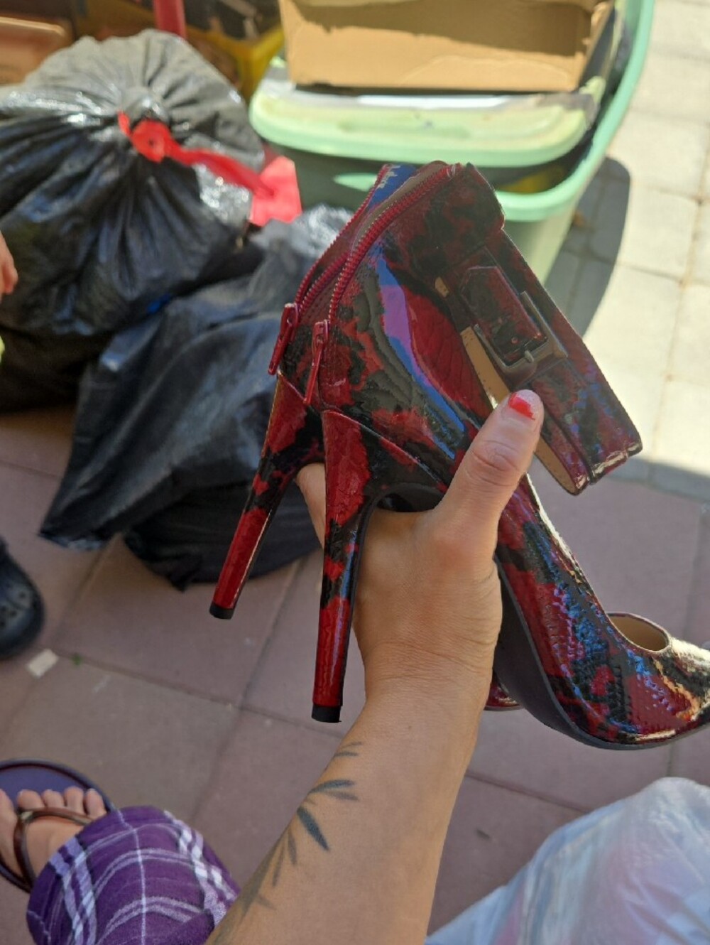 Gianni Bini Red and Black Patent Pointed-Toe Ankle-Strap Heels - Picture 2 of 5